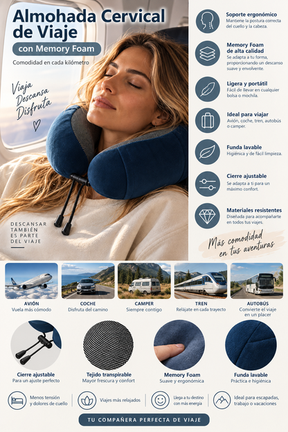 Almohada Cervical de Viaje | Soporte Ergonómico en Memory Foam
