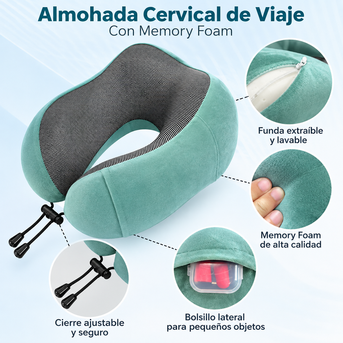 Almohada Cervical de Viaje | Soporte Ergonómico en Memory Foam