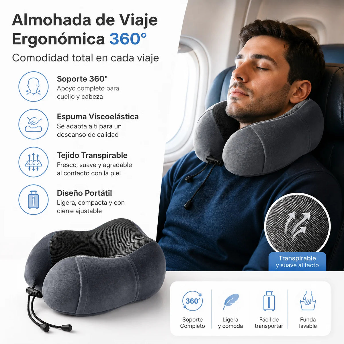 Almohada Cervical de Viaje | Soporte Ergonómico en Memory Foam