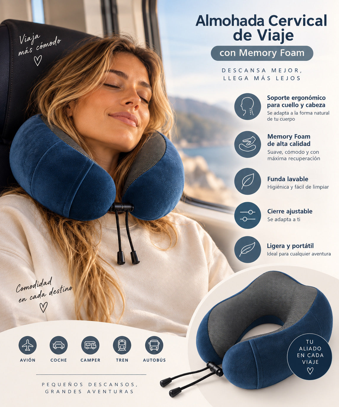 Almohada Cervical de Viaje | Soporte Ergonómico en Memory Foam